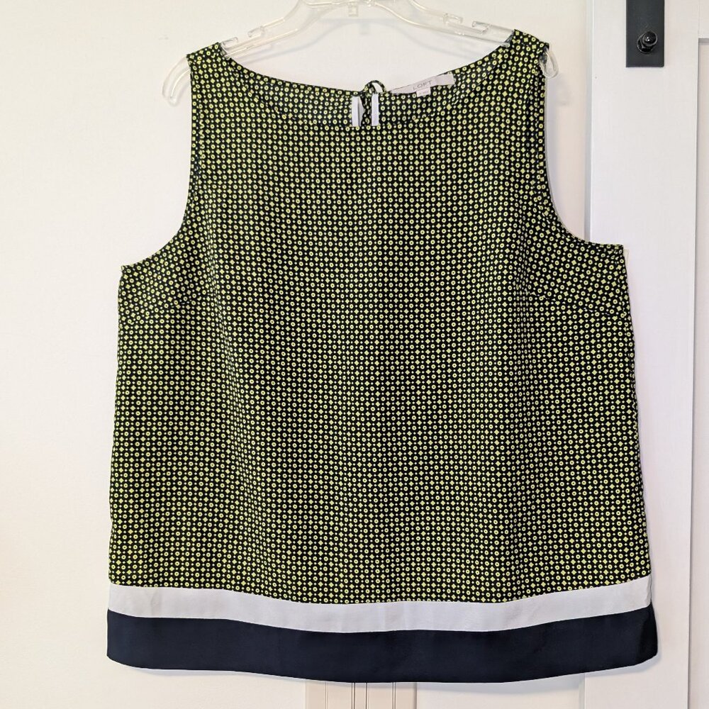 LOFT Green Patterned Colorblock Tank Blouse Size XL